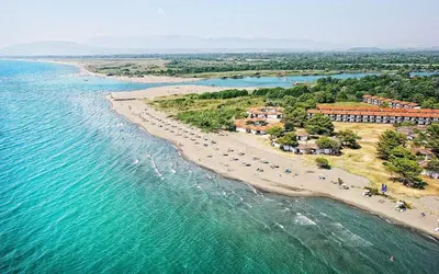 an aerial view of a beach with a resort at Apartmen Donji Stoj in Donji Štoj