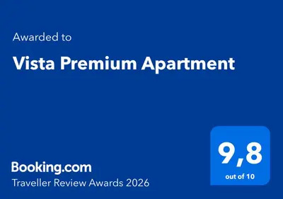 a blue screen with the text awarded to vista penguin appointment at Vista Premium Apartment in Kotor