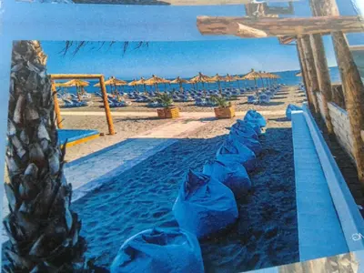 a painting of a swimming pool on the beach at Apartment Donji Stoj, Ulcinj, rosso in Donji Štoj