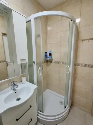 a bathroom with a shower and a sink at Vinogradi in Budva