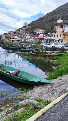 a group of boats are sitting in the water at Apartments Skadar Lake in Vranjina