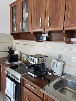 a kitchen with a coffee maker on a counter at Уютная квартира в частном секторе , идеальный отдых у моря in Bar