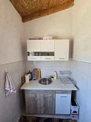 a kitchen with a sink and a counter top at Apartment on Long Beach Velika plaza near Ada Bojana in Ulcinj