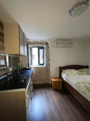 a kitchen with a bed and a sink in a room at sar 5 in Kotor
