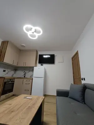 a living room with a couch and a kitchen at ApartmaniMD apartman 5 uzivanje na pravom mjestu in Sutomore