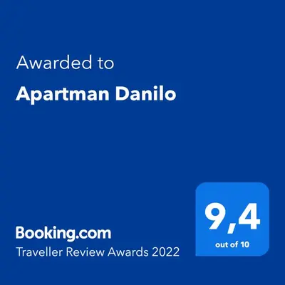 a blue sign with the text awarded to aprilanan danillin at Apartman Danilo in Ulcinj