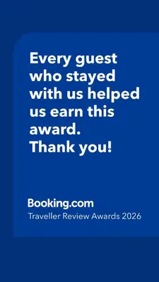 a blue picture with the words every guest who stayed with us helped us earn this at Joksimović apartmani in Bar, Susanj