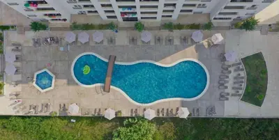 an aerial view of a swimming pool at a resort at Swiss Apartments 2 in Ulcinj